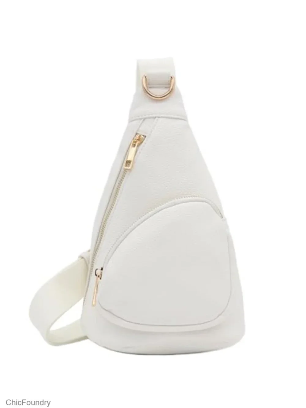 Compact Faux Leather Gold Tone Crossbody Sling Bag with Adjustable Strap